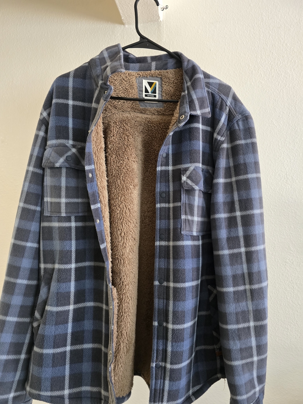 Men's Blue Plaid Sherpa-Lined Shirt Jacket